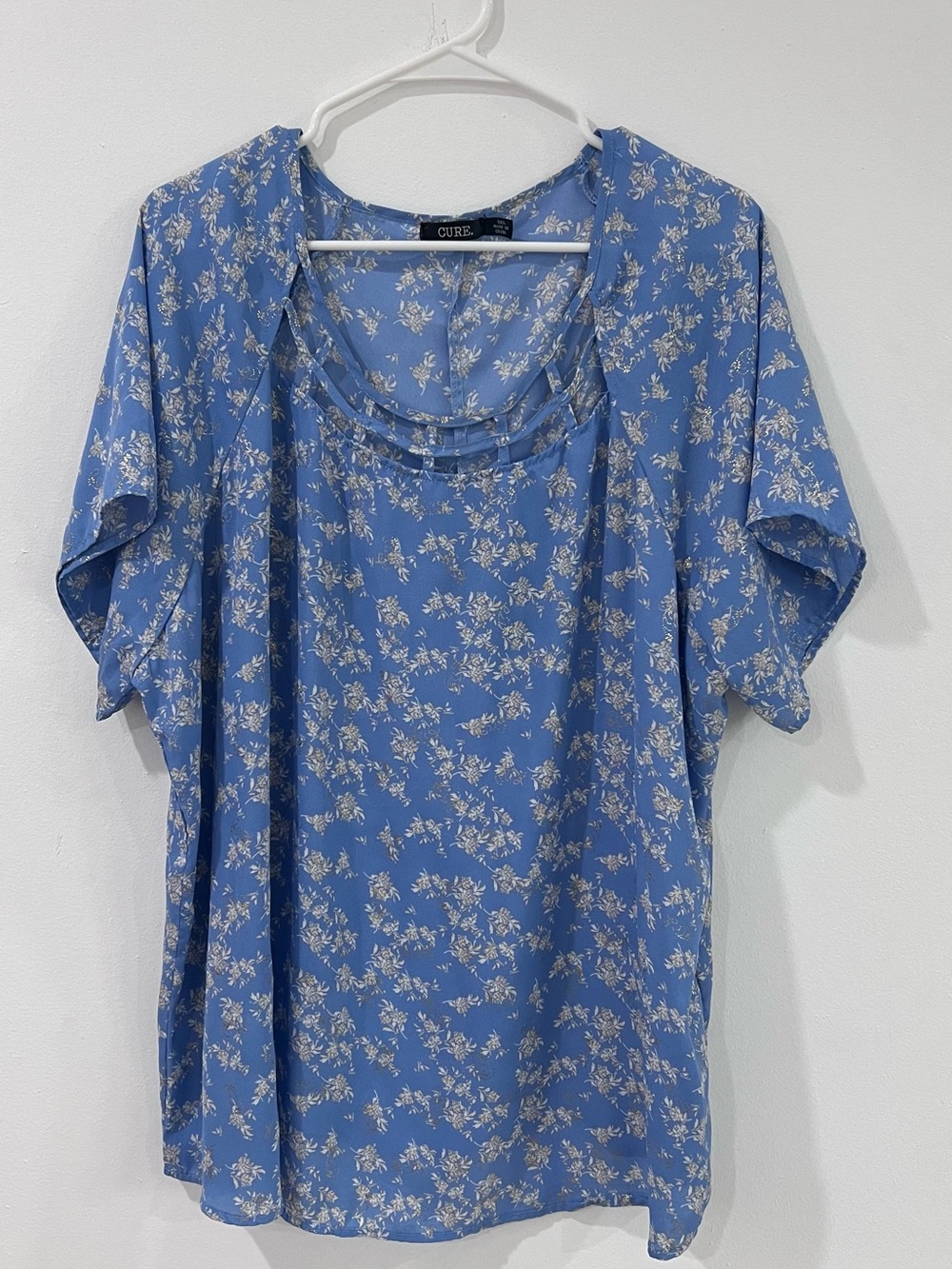 Plus Size Blue Floral Tunic Top 3XL Cottagecore Romantic Feminine Boho